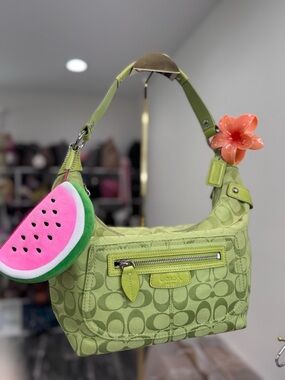 Coach Signature Jacquard Lime Green Penelope Bag #F14690
